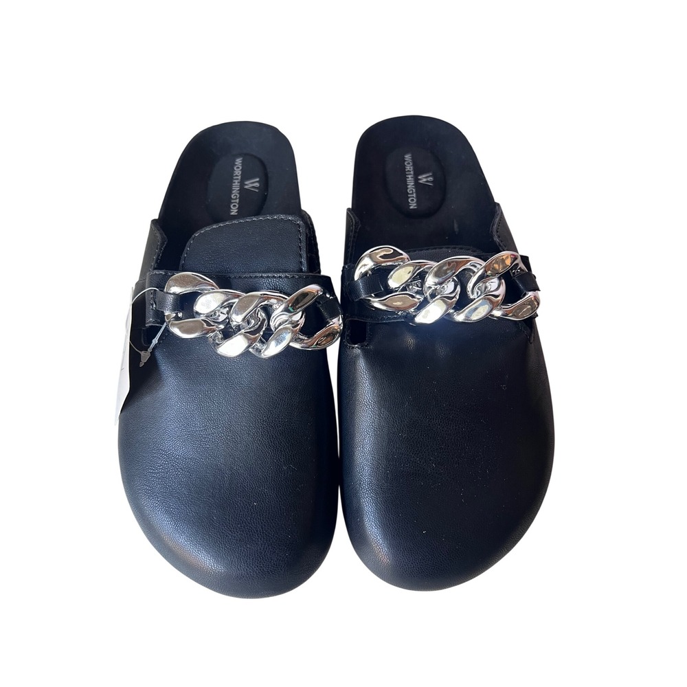 Worthington Dacey Black Chain Link Mules Clogs Shoes 7.5M NEW